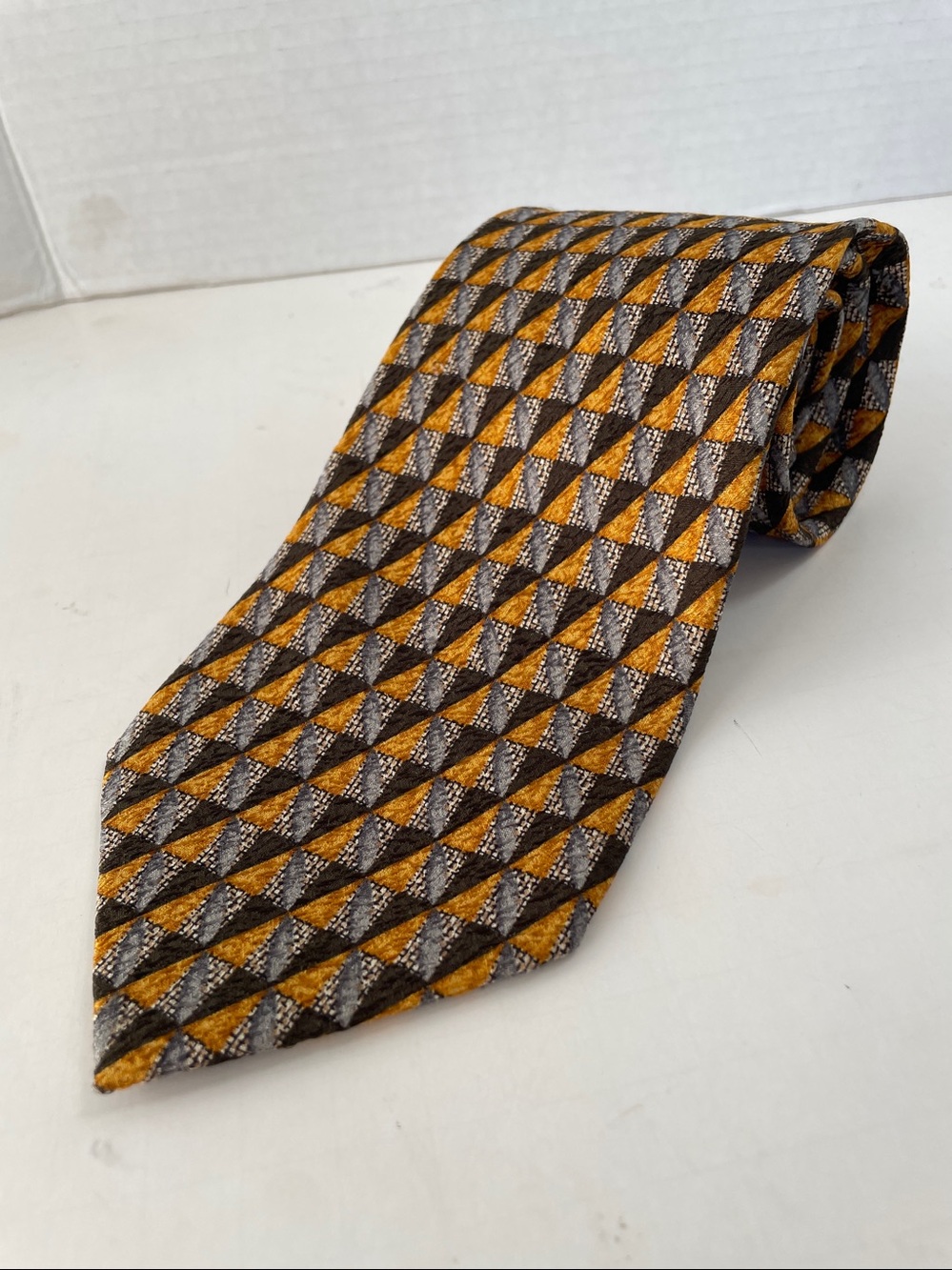Ermenegildo Zegna Silk Tie Gold brown Geometric Italy 4"x 58”